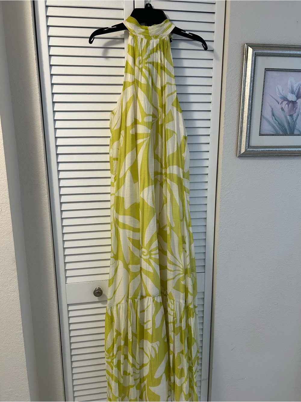 MSK Halter Maxi Dress in Lime and White Floral Size S